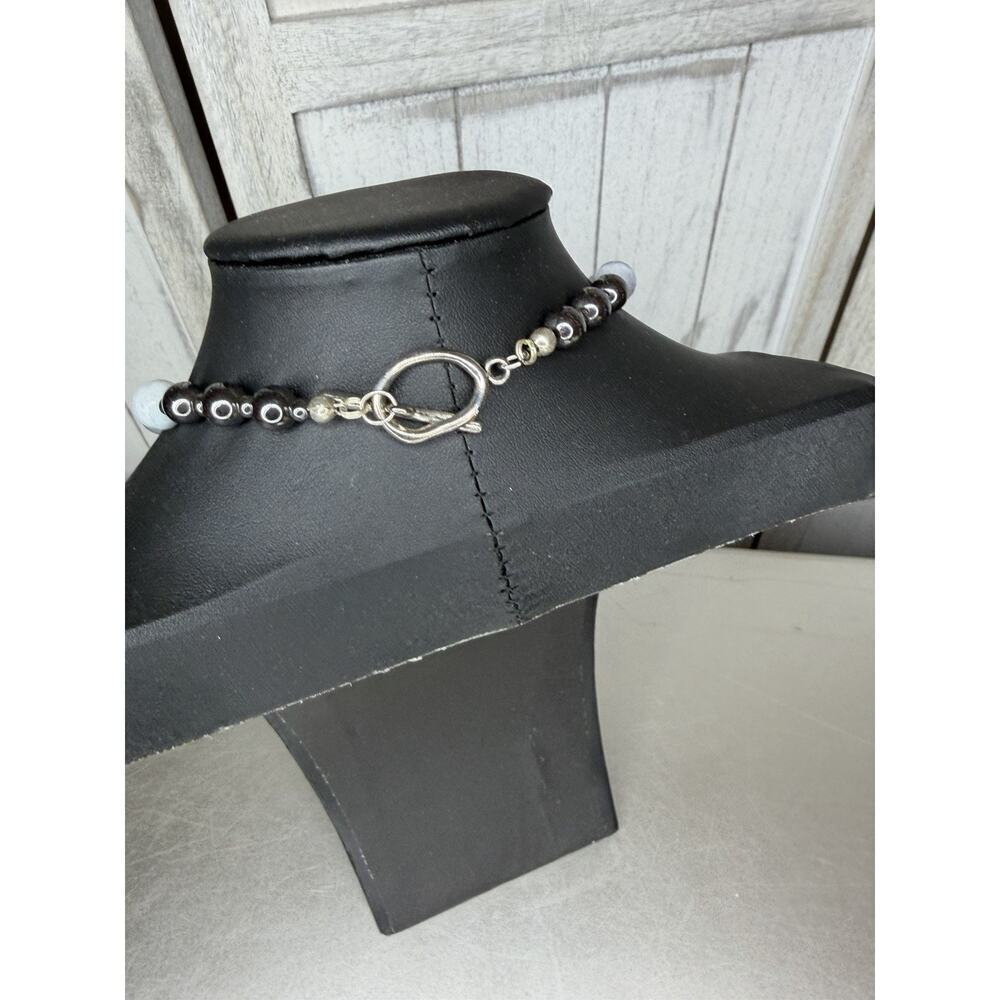 Blue Moonglow and Silver Beaded Necklace Statement Runway - Picture 3 of 4